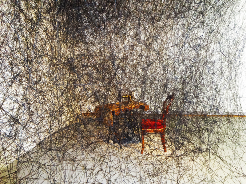 Chiharu Shiota: site-specific installation with sewing machine, 2014 ; photo B.Sterk