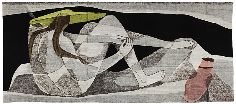 Johanna Schütz-Wolff: Frau vor Landschaft (Woman before Landscape), 1954, 450cm x 220cm, Söcking bei Starnberg, 1954 Wolle, Leinen- und Köperbindung, gestickte Konturen (wool, tabby and twill, embroidered contours) ; Schenkung aus dem Nachlass der Künstlerin (gift from the estate of the artist) , 2010 GRASSI Museum für Angewandte Kunst Leipzig photo: Christoph Sandig, Leipzig