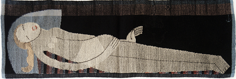 Johanna Schütz-Wolff: Liegende,(recumbant woman) 1924, Wolle; Leinen- und Köperbindung, gestickte Kontouren (wool; tabby and twill, embroidered contours ) 