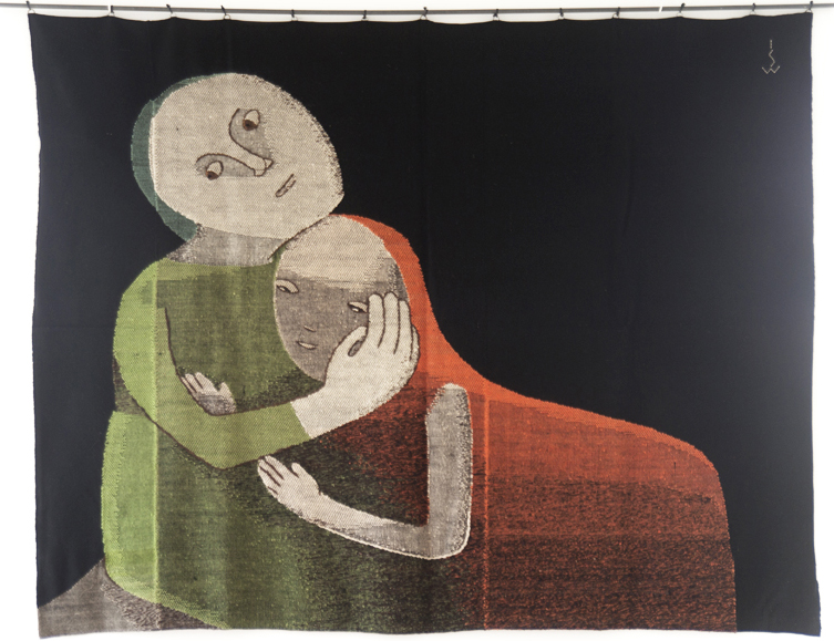 Johanna Schütz Wolff: Mutter und Kind (Mother and Child) Schwabendorf bei Marburg, 1931, 240 x 200 cm; Wolle, Leinen- und Köperbindung, gestickte Konturen (wool, tabby and twill, embroidered contours) ©Nachlass Johanna Schütz-Wolff