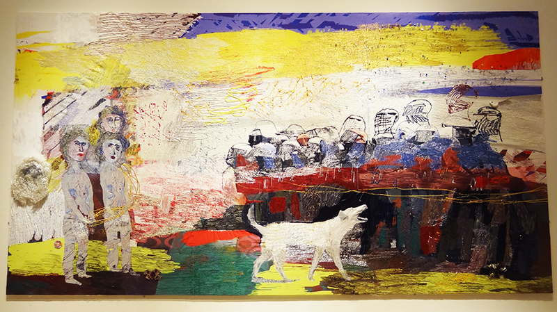 Alice Kettle /UK, The Dog Loukanikos...,520x217cm, 2015; thread and paint on canvas,Photo VAST Edinburgh